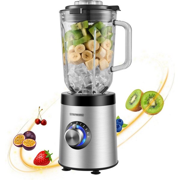 STEINBORG Standmixer SB-7020, 800 W, BPA-Frei,1.5L Glaskrug,6-Fach Messer,5 Geschwindigkeiten,Pulsfunktion