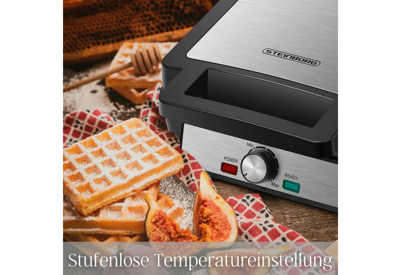 STEINBORG Waffeleisen SB-2060, 1200 W, Anftihaftbeschichtung, Cool-Touch-Technologie – Bild 4 von 5