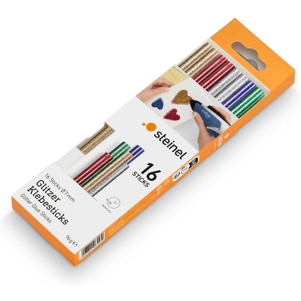 steinel Klebesticks Glitzer, Ø 7 mm 16 Sticks, 96 g, 150 mm Länge, bunter Schmelzkleber