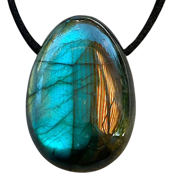 Steinfixx® Amulett Set Edelstein Anhänger aus echtem Labradorit I Tropfenanhänger (30x20mm, 1-tlg., meisterhaft poliert, Madagaskar), incl. 80 cm Wildlederband 