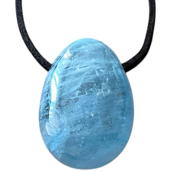 Steinfixx® Amulett Set Edelstein Anhänger aus echtem Aquamarin I Tropfenanhänger (30x20mm, 1-tlg., meisterhaft poliert, Brasilien), incl. 80 cm Wildlederband un