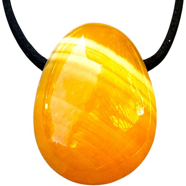 Steinfixx® Amulett Set Edelstein Anhänger aus echtem Orangencalcit I Tropfenanhänger (30x20mm, 1-tlg., meisterhaft poliert, Mexiko), incl. 80 cm Wildlederband u