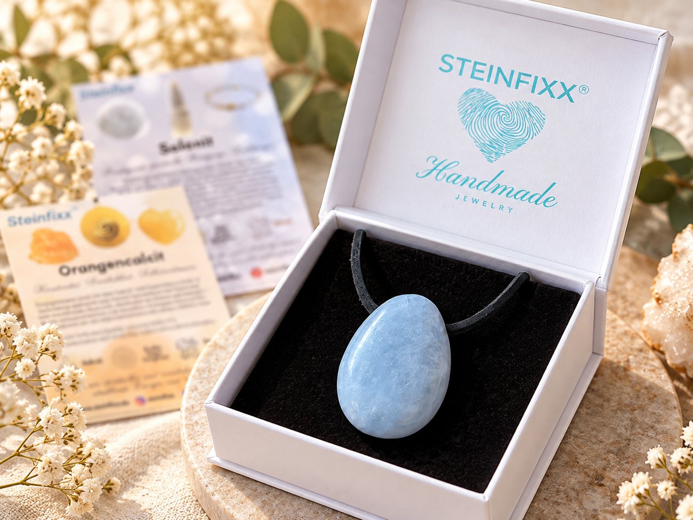Steinfixx® Amulett Set Edelstein Anhänger aus echtem blauem Calcit, Tropfenanhänger (Blickfang, 1-tlg., Handarbeit, Brasilien), incl. 80 cm Wildlederband, Gesch – Bild 2 von 4