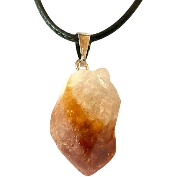 Steinfixx® Amulett Set Edelstein Anhänger aus echtem Citrin, Rohsteinanhänger (AAA-Qualität aus Brasilien, 1-tlg., Brocken I Cluster), incl. 50 cm Kordelkette,