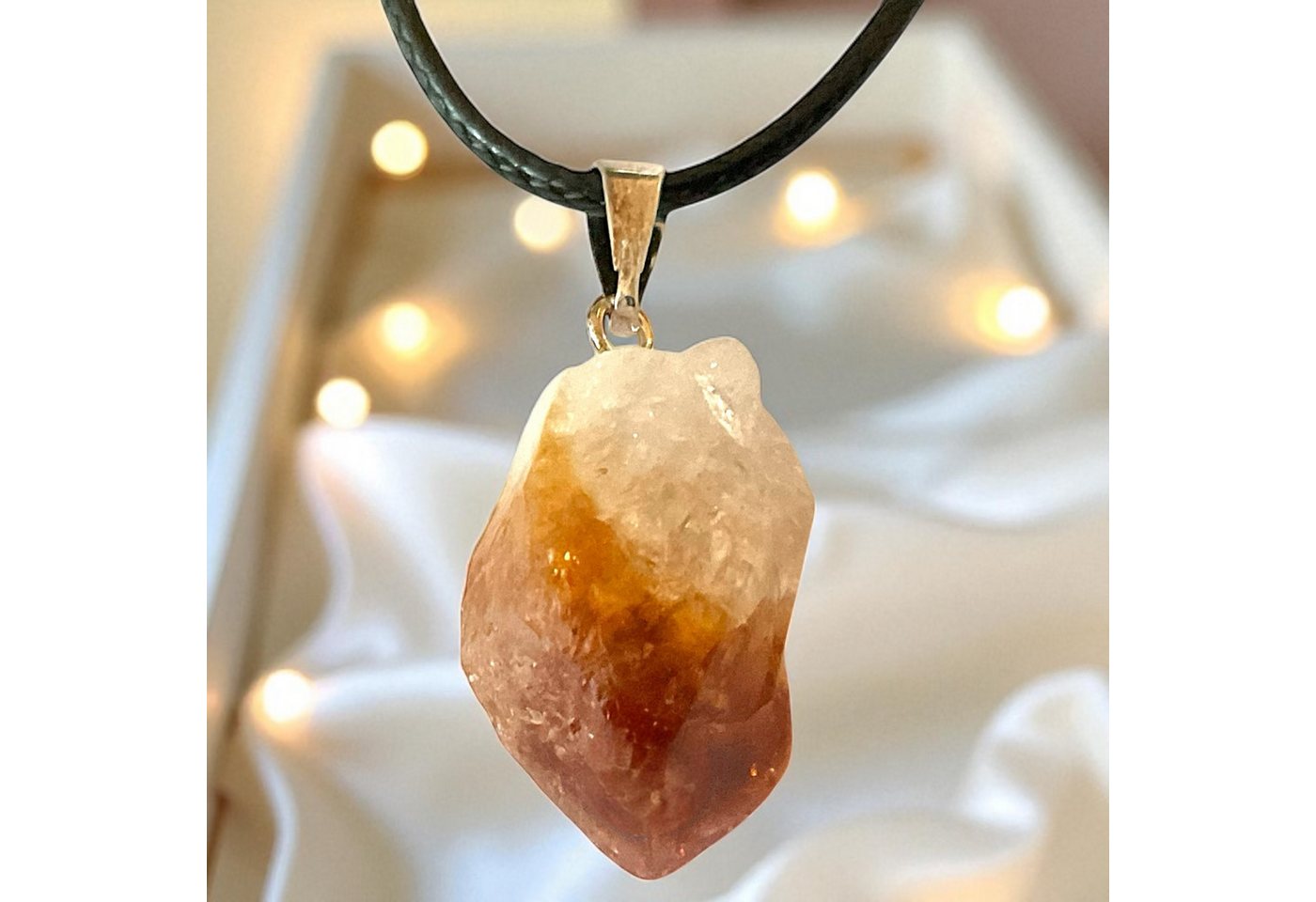 Steinfixx® Amulett Set Edelstein Anhänger aus echtem Citrin, Rohsteinanhänger (AAA-Qualität aus Brasilien, 1-tlg., Brocken I Cluster), incl. 50 cm Kordelkette,  – Bild 5 von 5
