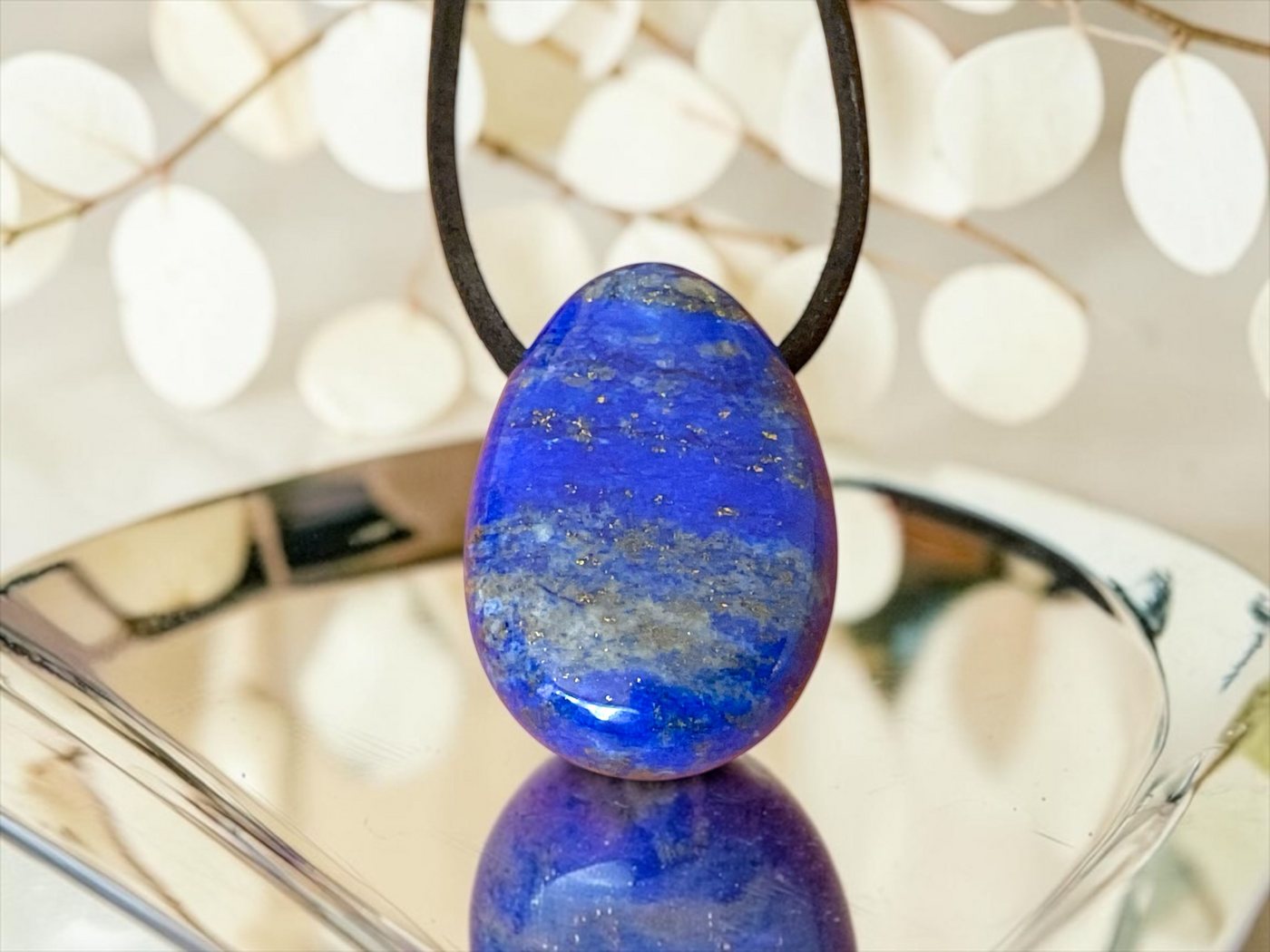 Steinfixx® Amulett Set Edelstein Anhänger aus echtem Lapis Lazuli, Tropfenanhänger (30x20mm, 1-tlg., meisterhaft poliert, Pakistan), incl. 80 cm Wildlederband u – Bild 2 von 5