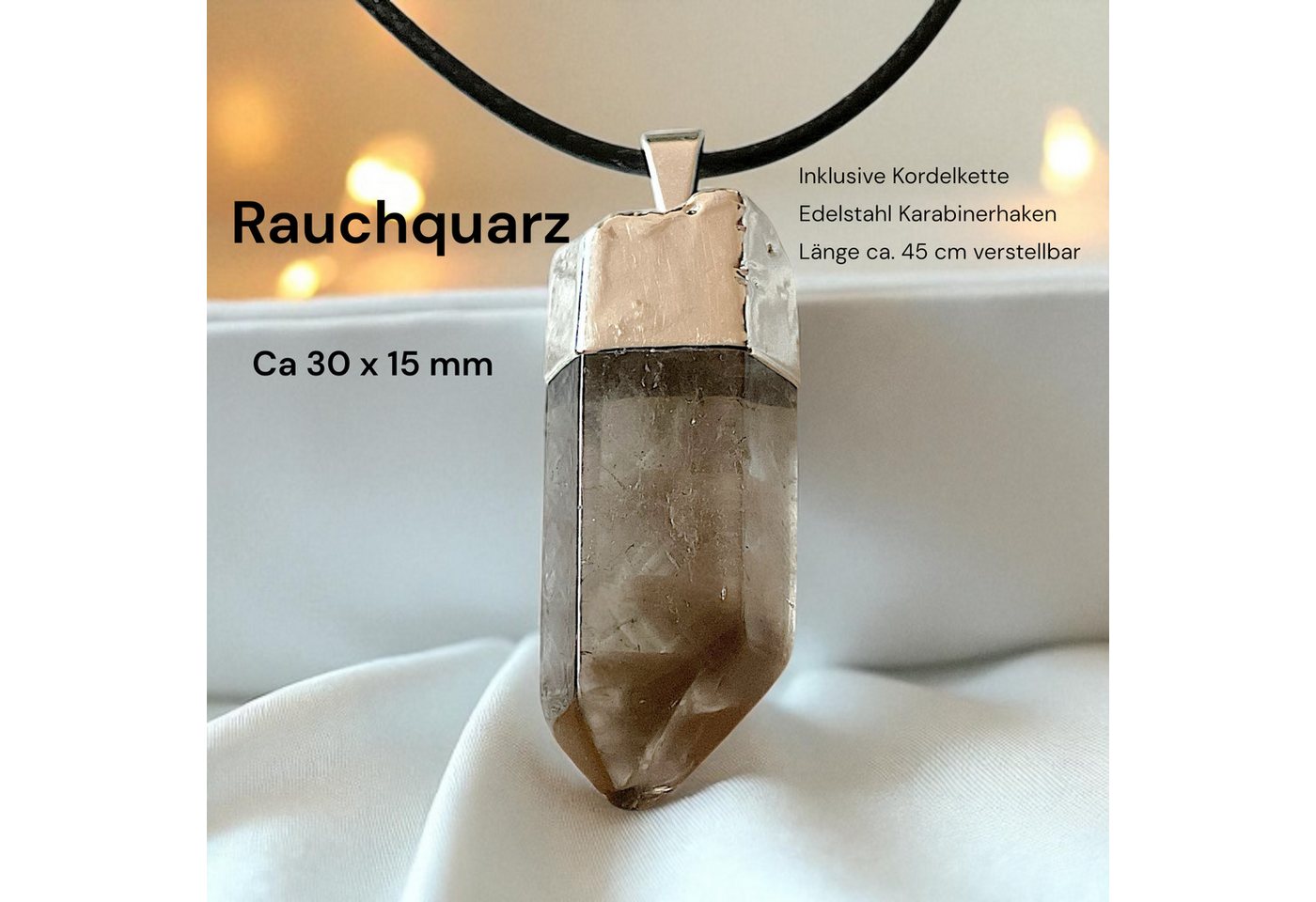 Steinfixx® Amulett Set Rauchquarz Silberanhänger I Edelsteinanhänger (in Samtsäckchen, 1-tlg., Anhänger und Kordelkette), AAA-Qualität aus Brasilien – Bild 3 von 5