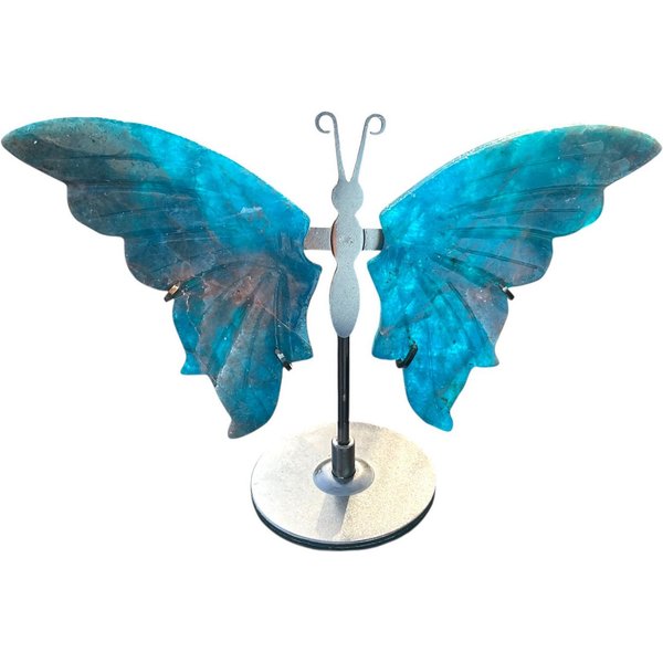 Steinfixx® Edelstein Apatit Schmetterling mit Ständer-Edelstein Deko Figur 10x14 cm, (Madagaskar, 1-St., handgefertigt & hochwertig poliert), Jeder Apatit Schme