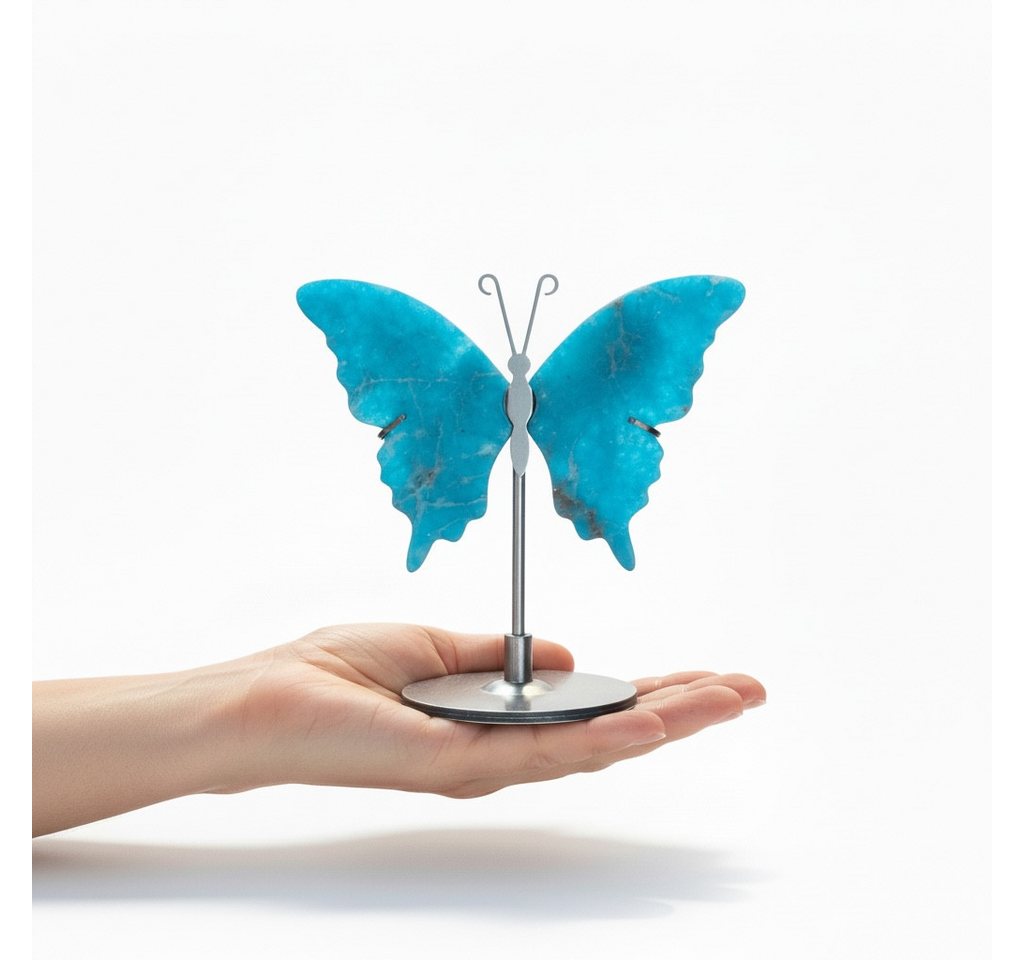 Steinfixx® Edelstein Apatit Schmetterling mit Ständer-Edelstein Deko Figur 10x14 cm, (Madagaskar, 1-St., handgefertigt & hochwertig poliert), Jeder Apatit Schme – Bild 2 von 5