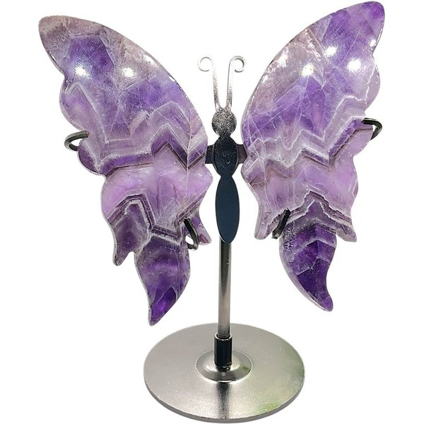 Steinfixx® Edelstein Schmetterlingsflügel aus Naturedelstein mit Ständer, (10-13cm und ca. 120gr., 1-St., Amethyst, mexikanischer Achat oder Regenbogenfluorit),