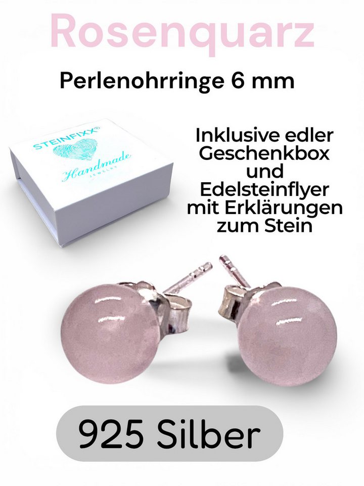 Steinfixx® Paar Ohrstecker 925 Silber Edelstein Perlen Ohrringe - Handmade (zeitlose Eleganz immer dabei, 1-tlg., verschiedene Varianten), incl. Geschenkbox – Bild 2 von 5