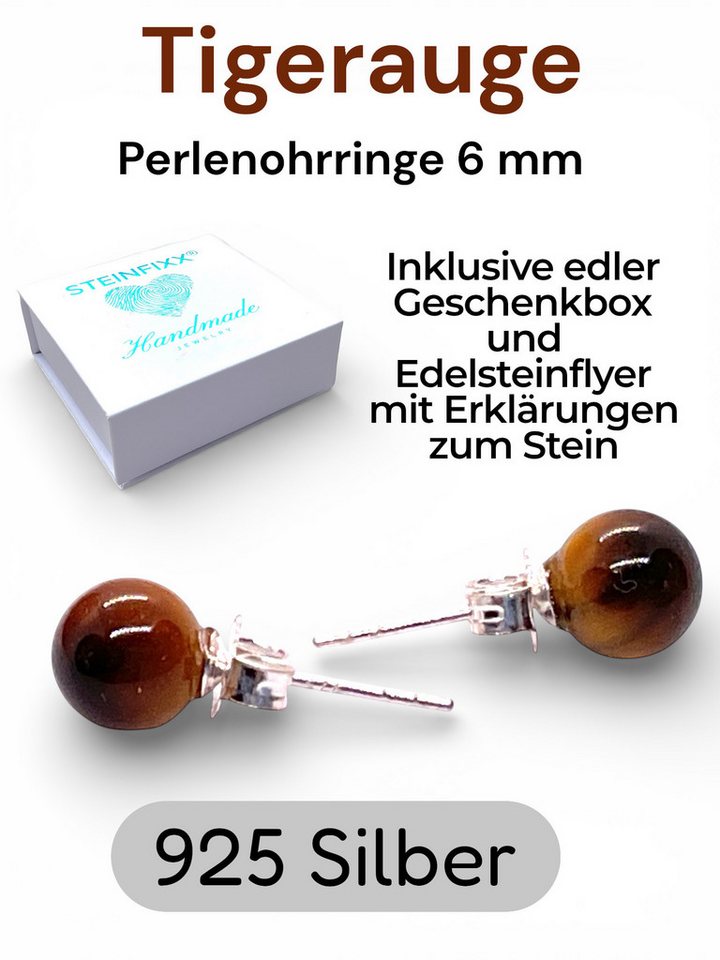 Steinfixx® Paar Ohrstecker 925 Silber Edelstein Perlen Ohrringe - Handmade (zeitlose Eleganz immer dabei, 1-tlg., verschiedene Varianten), incl. Geschenkbox – Bild 3 von 5