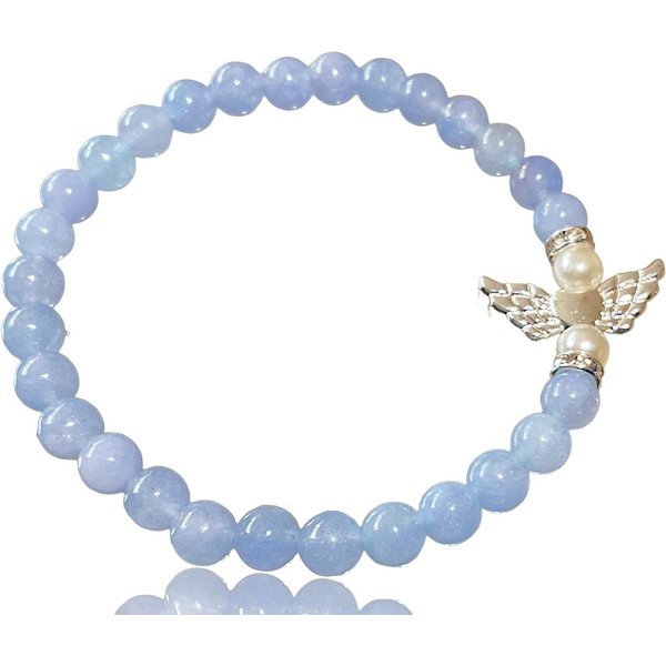Steinfixx® Perlenarmband Aquamarin Armband mit Engel-Anhänger inklusive Geschenkbox (4 oder 6mm, 1-tlg., 17 cm Größe S, mit versilberten Zirkoniatrennern), Enge