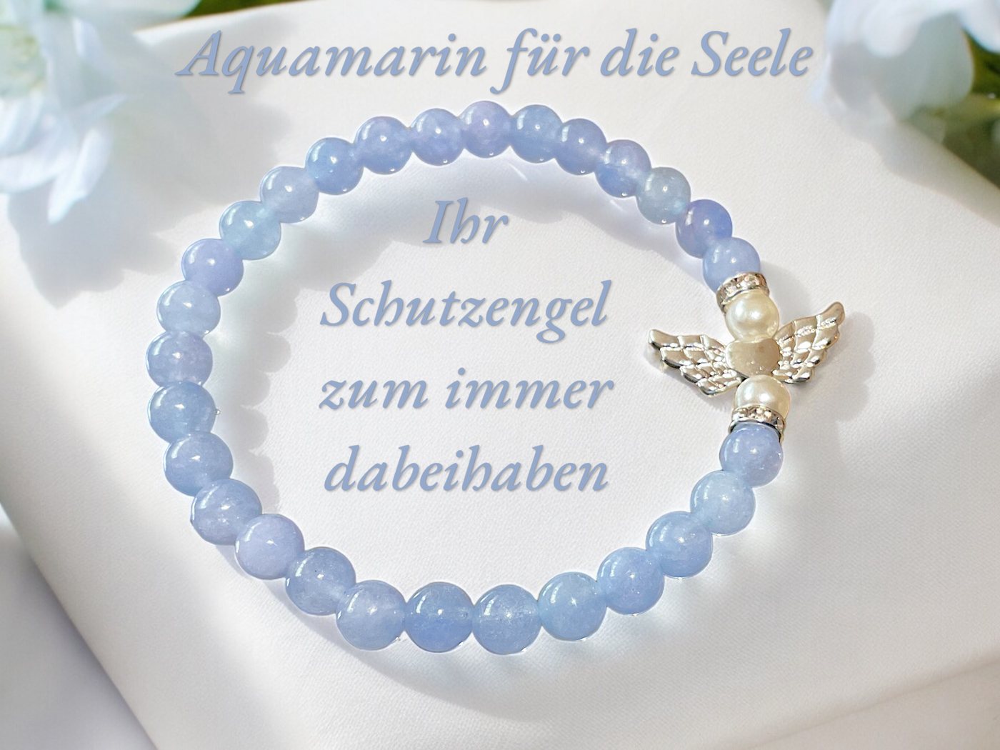 Steinfixx® Perlenarmband Aquamarin Armband mit Engel-Anhänger inklusive Geschenkbox (4 oder 6mm, 1-tlg., 17 cm Größe S, mit versilberten Zirkoniatrennern), Enge – Bild 2 von 5