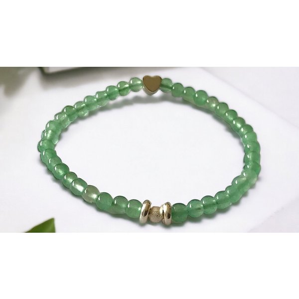 Steinfixx® Perlenarmband Aventurin Perlenarmband 925 Silberperle - Handarbeit (mit entzückendem Silberherzchen, 1-tlg., incl. Edelsteinkarte), AAA-Qualität