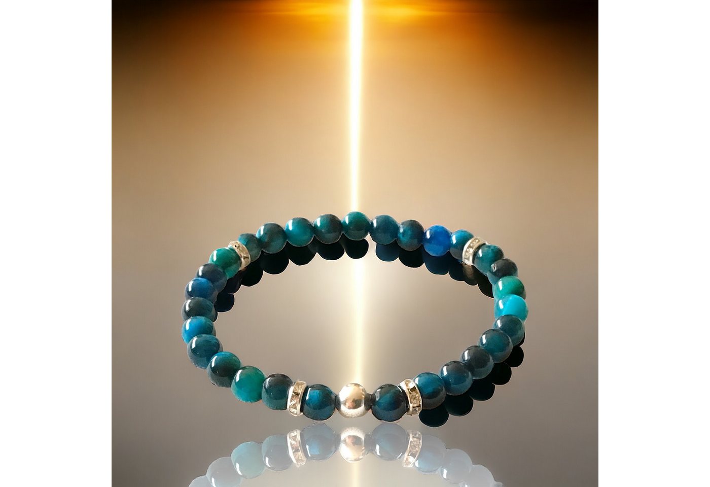 Steinfixx® Perlenarmband Blaues Tigerauge Perlenarmband handgemacht mit 925 Silber Perle (elegant schillernd in blau-türkis, 1-tlg., versilberte Trenner, Handma – Bild 3 von 5