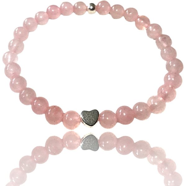 Steinfixx® Perlenarmband Echtes Rosenquarz Perlenarmband mit 925 Silberperle (incl. Geschenkbox und Edelsteinkarte, AAA-Qualität), Handarbeit