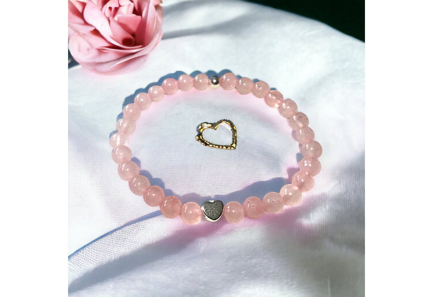 Steinfixx® Perlenarmband Echtes Rosenquarz Perlenarmband mit 925 Silberperle (incl. Geschenkbox und Edelsteinkarte, AAA-Qualität), Handarbeit – Bild 2 von 5