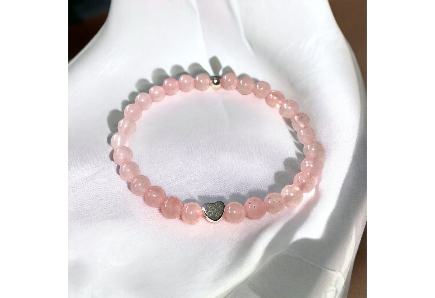 Steinfixx® Perlenarmband Echtes Rosenquarz Perlenarmband mit 925 Silberperle (incl. Geschenkbox und Edelsteinkarte, AAA-Qualität), Handarbeit – Bild 3 von 5