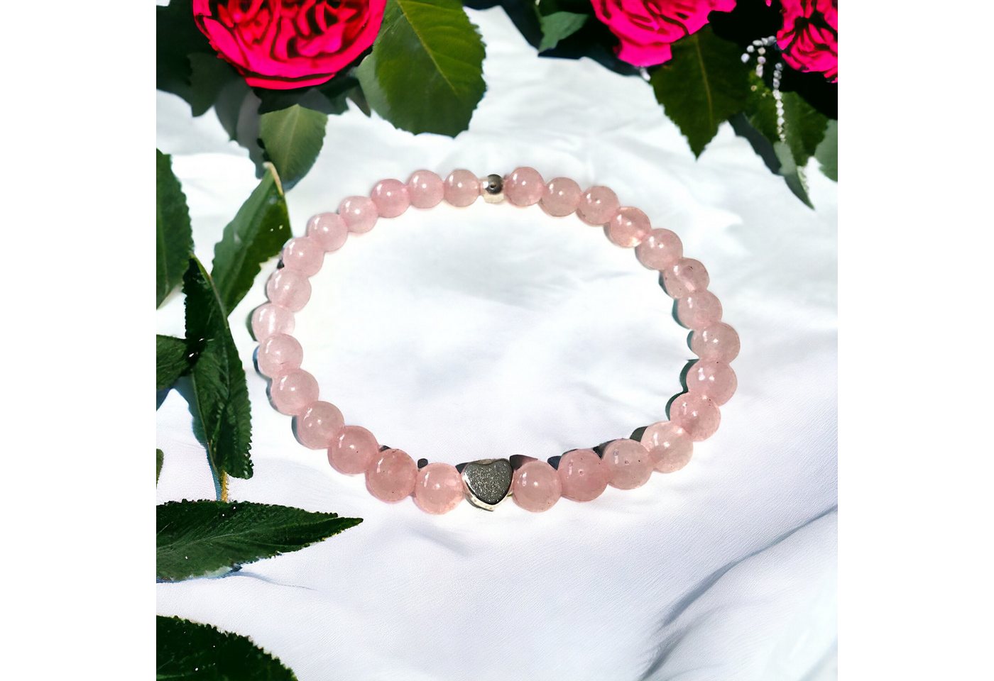 Steinfixx® Perlenarmband Echtes Rosenquarz Perlenarmband mit 925 Silberperle (incl. Geschenkbox und Edelsteinkarte, AAA-Qualität), Handarbeit – Bild 4 von 5