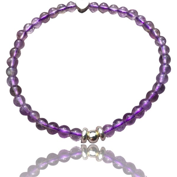 Steinfixx® Perlenarmband Elegantes Perlenarmband Amethyst mit 925 Silberperle (entzückendes, versilbertes Edelstahlherzchen, 1-tlg., AAA-Qualität), incl. Gesche