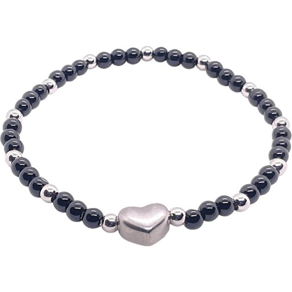 Steinfixx® Perlenarmband Obsidian Armband 4mm mit Edelstahlherz und Geschenkbox (mit 12 Edelstahlperlen je 4mm, 1-tlg., AAA-Qualität), incl. Edelsteinkarte