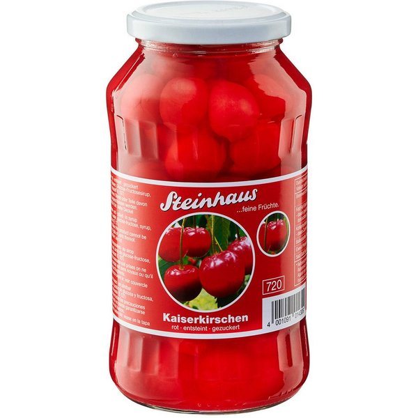 Steinhaus Obstkonserve, Steinhaus Kaiserkirschen Sauerkirschen im Glas rot entsteint 720ml