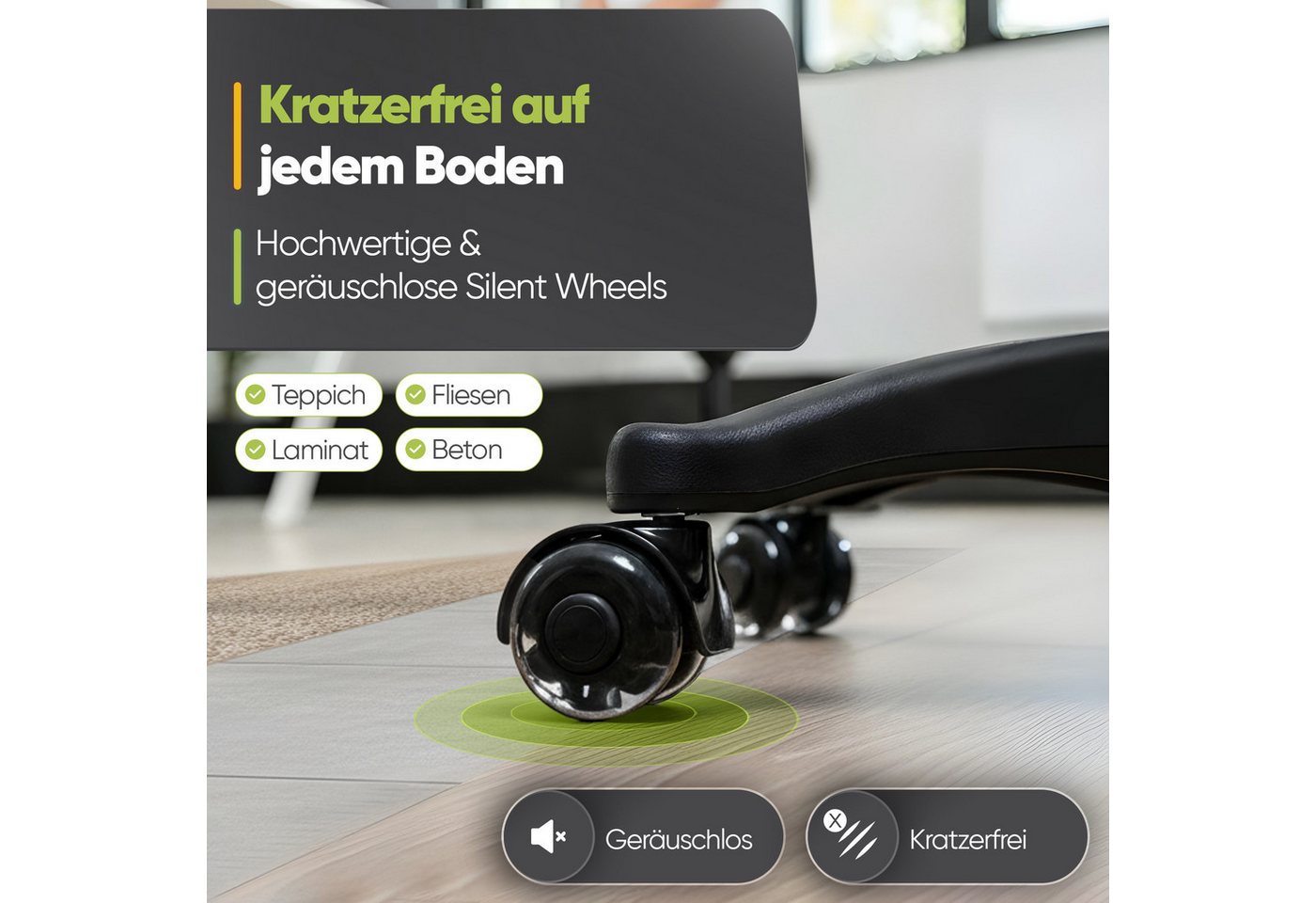 Steinlife Arbeitshocker Ergonomischer Bürohocker [Aktives Sitzen, Gesunde Haltung] (Rollhocker mit Kratzerfreien Rollen, Höhenverstellbar [53-73cm] Ergonomische – Bild 3 von 5
