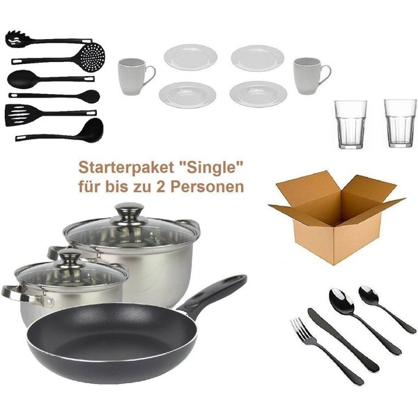 Steinmann Starterpaket Haushalt Starterset "Single" - Wohneinrichtung (27-tlg) Einrichtungspaket - (Küche, Besteck, Geschirr)