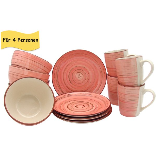 steinwohn Frühstücks-Geschirrset Keramik Frühstücks-Service 12-/18-teilig für 4 oder 6 Personen (12-tlg), Vintage Look, Spülmaschinen- & Mikrowellengeeignet
