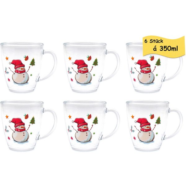 steinwohn Teeglas 6er Set Kinderpunsch- & Glühweingläser 350 ml, dickwandiges Qualitätsglas Mikrowellengeeignet