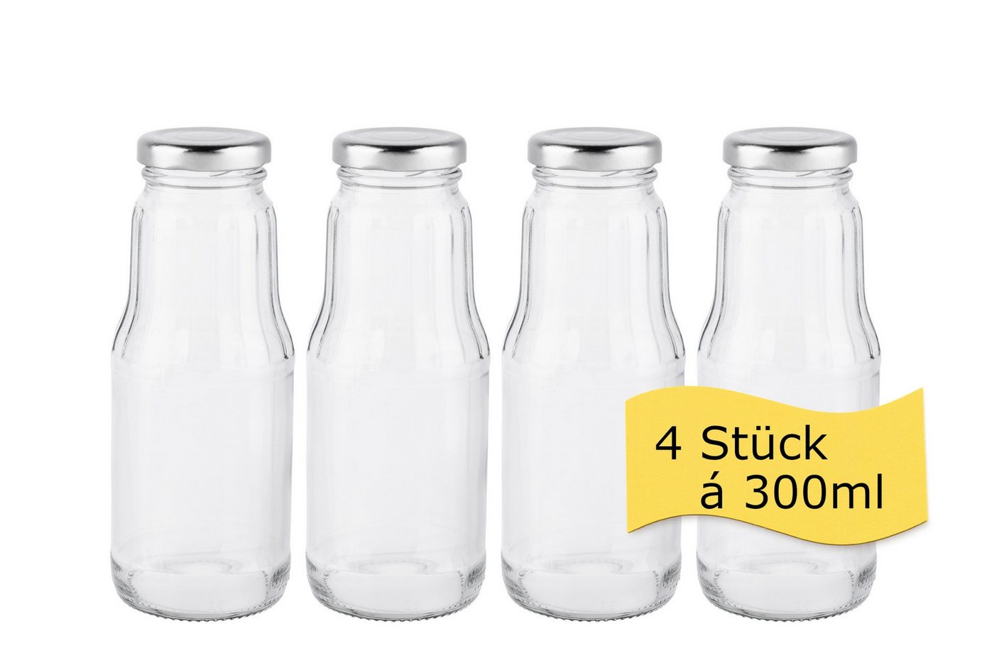 steinwohn Trinkflasche Glasflaschen 300 ml mit Schraubverschluss – 4, 8 oder 16 Stück, Saftflaschen aus Glas – Trinkflaschen für Shots, Smoothies & Säfte – Bild 2 von 5