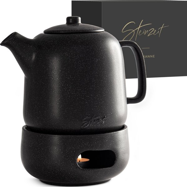 Steinzeit Teekanne (1,3L) mit Siebeinsatz aus rostfreiem 304 Edelstahl - Teekanne Keramik, 1,3 l, (2-St), mit Stövchen erhältlich