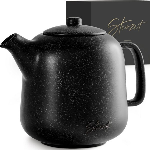 Steinzeit Teekanne (1,3L) mit Siebeinsatz aus rostfreiem 304 Edelstahl - Teekanne Keramik, 1,3 l, (1-St), mit Stövchen erhältlich