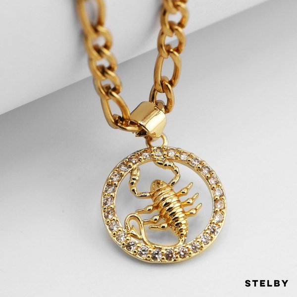Stelby Kette mit Anhänger Sternzeichen Skorpion Halskette vergoldet - Schmuck für Damen (Weihnachtsgeschenk), Valentinstaggeschenk, Muttertaggeschenk, Geburtsta