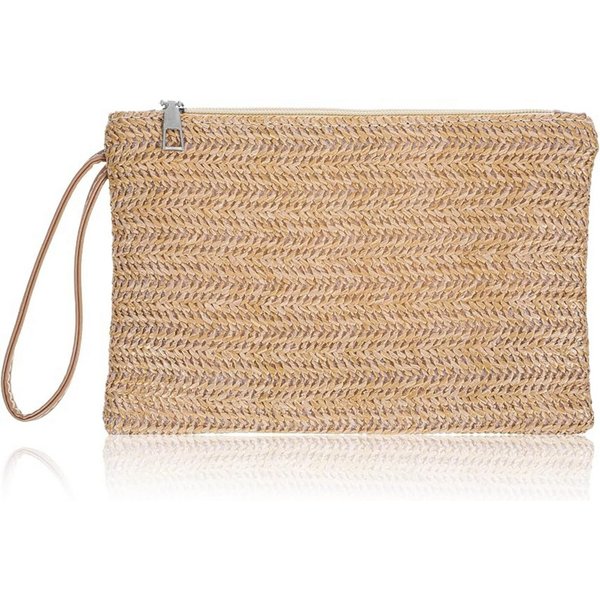 Stelby Strandtasche Boho Strohtasche mit Reißverschluss – Sommer Damenhandtasche, Geflochtene Boho-Tasche mit Reißverschluss – leicht & stylisch