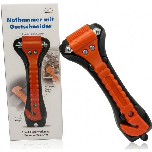 StellarLuma Hammer Auto Hammer Nothammer Notfallhammer Gurtschneider Sicherheitshammer (Packung, 1-St., 2-teilig: Auto Nothammer mit Gurtschneider inkl. Halteru