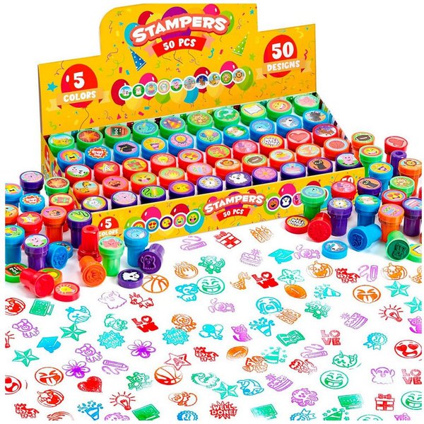 JOYIN Stempel JOYIN 50 Mini-Stempel, 5 Farben, 50 Motive, für Kinder ab 2 J.