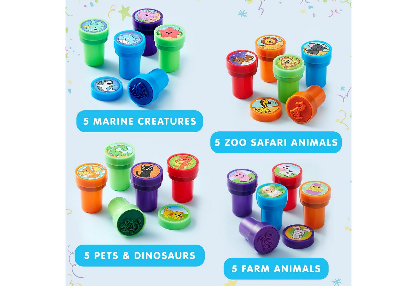 JOYIN Stempel JOYIN 50 Mini-Stempel, 5 Farben, 50 Motive, für Kinder ab 2 J. – Bild 2 von 5