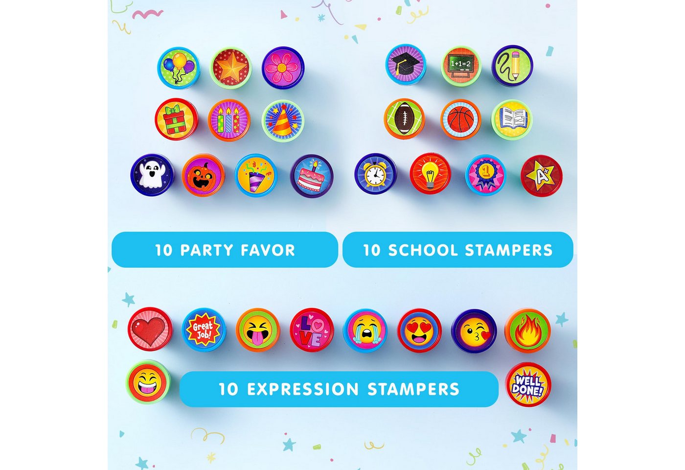 JOYIN Stempel JOYIN 50 Mini-Stempel, 5 Farben, 50 Motive, für Kinder ab 2 J. – Bild 3 von 5
