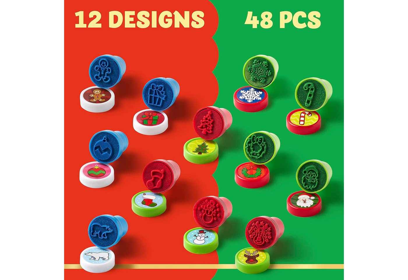 JOYIN Stempel JOYIN Kinder Weihnachtsstempel-Set, 48 Stück 12 Motive – Bild 2 von 5