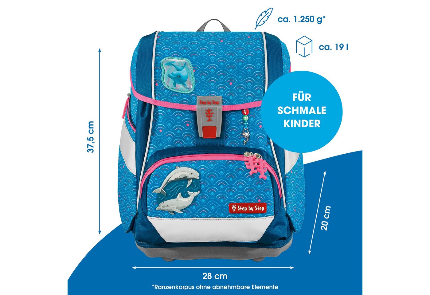 Step by Step Schulranzen 2IN1 PLUS „Dolphin Pippa“, 10-teilig, blau (6-teilig, 10-tlg) – Bild 2 von 5