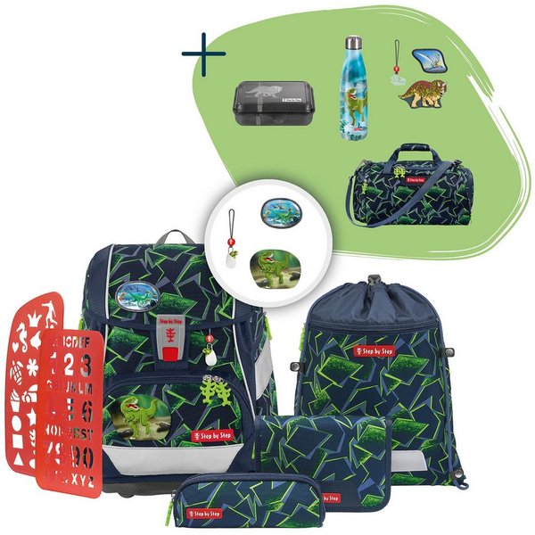 Step by Step Schulranzen 2IN1 PLUS „Wild T-Rex Taro“, 10-teilig, grün (6-teilig, 10-tlg)