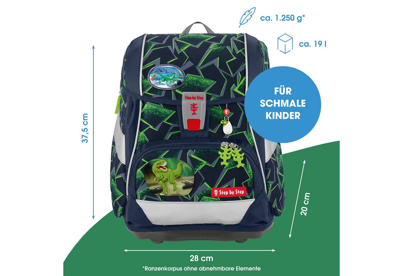 Step by Step Schulranzen 2IN1 PLUS „Wild T-Rex Taro“, 10-teilig, grün (6-teilig, 10-tlg) – Bild 2 von 5