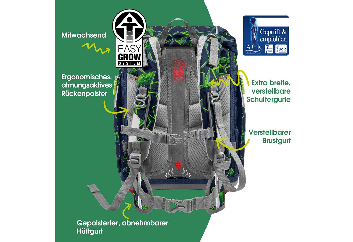 Step by Step Schulranzen 2IN1 PLUS „Wild T-Rex Taro“, 10-teilig, grün (6-teilig, 10-tlg) – Bild 4 von 5
