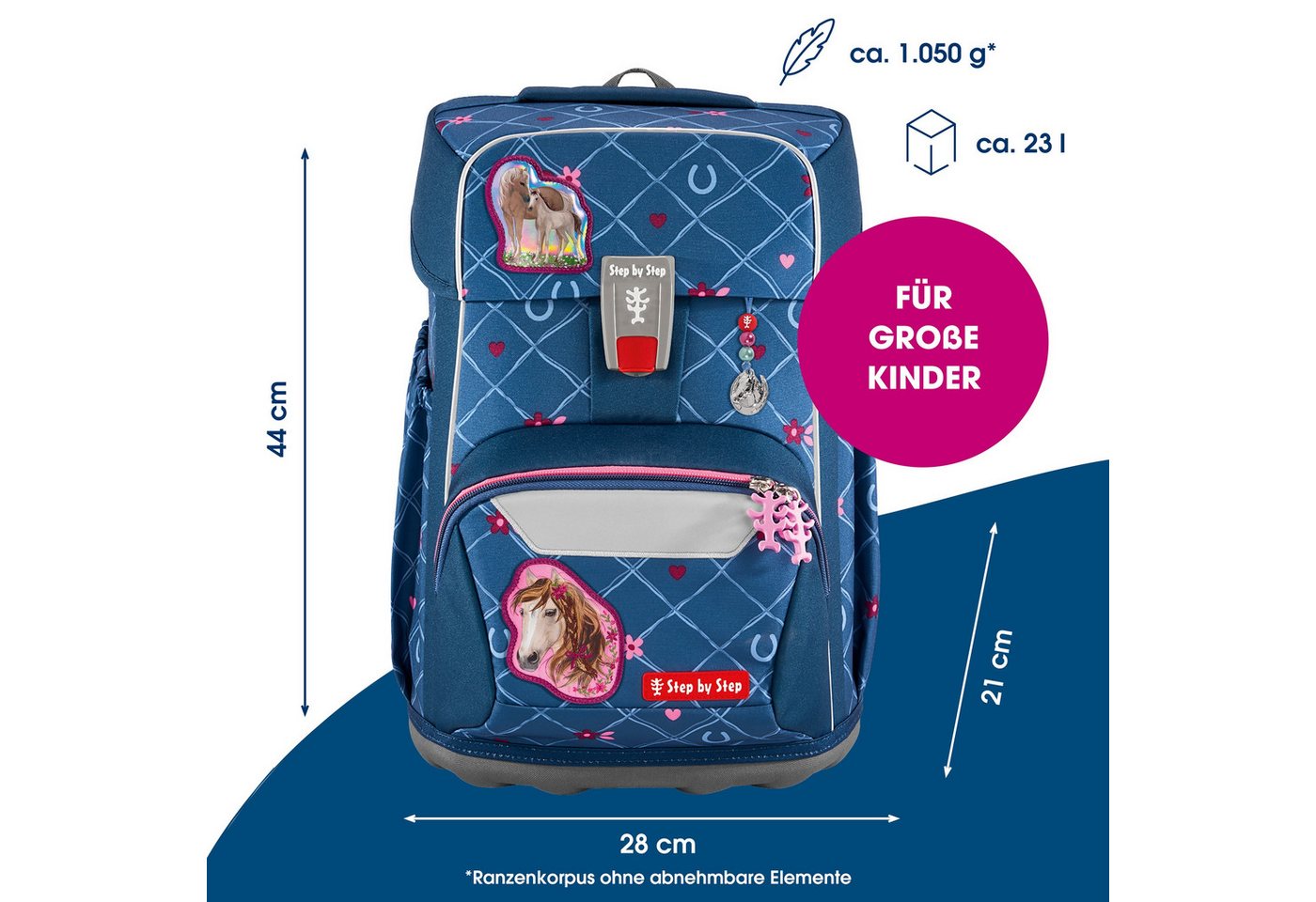 Step by Step Schulranzen GIANT „Horse Lima“, 9-teilig, blau (5-teilig, 9-tlg) – Bild 2 von 5