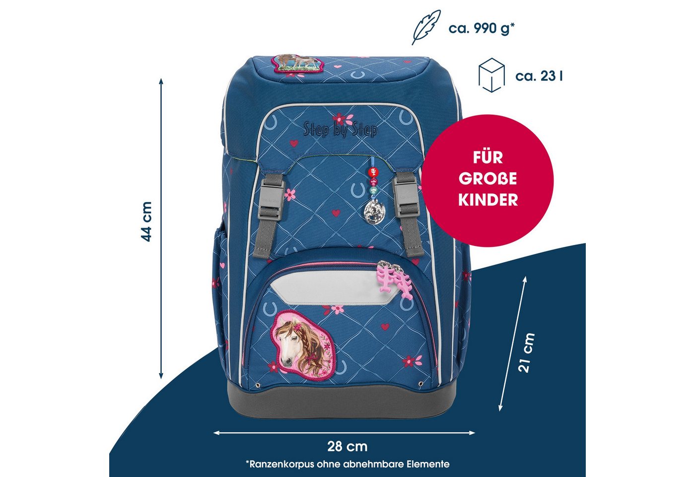 Step by Step Schulranzen GIANT „Horse Lima“, 10-teilig, blau (10-teilig, 10-tlg) – Bild 3 von 5