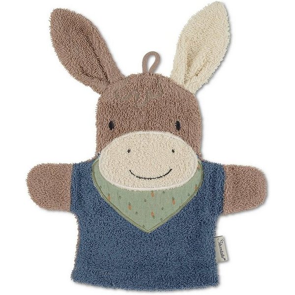 Sterntaler® Waschhandschuh Waschhandschuh ESEL Emmilius, Frottee (1-St), 2in1 Waschhandschuh & Handpuppe Esel aus Frottee – großer Waschspaß!