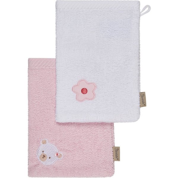 Sterntaler® Waschhandschuh Waschhandschuhe 2er-Pack BÄR Betty, Frottee (1-St), Waschlappen 2er-Pack, aus Frottee, schöne Webkanten, süße Stickerei