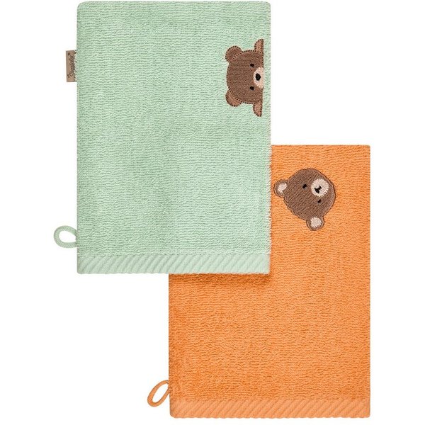 Sterntaler® Waschhandschuh Waschhandschuhe 2er-Pack BÄR Bo, Frottee (1-St), Waschlappen 2er-Pack, aus Frottee, schöne Webkanten, süße Stickerei